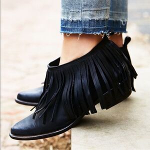 Free People Wildfire Fringe Boot/Bootie Blk Sz 41